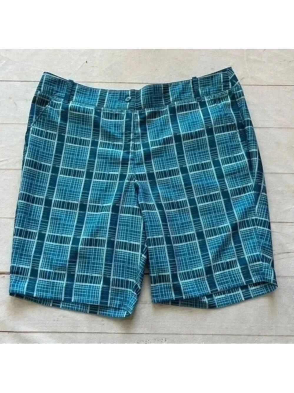 CALLAWAY Women’s Opti-Dri Golf Shorts Blue Plaid Pockets Size Tag Missing